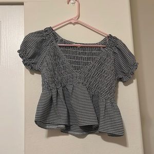 PacSun Black and White Gingham Peplum Smocked Top